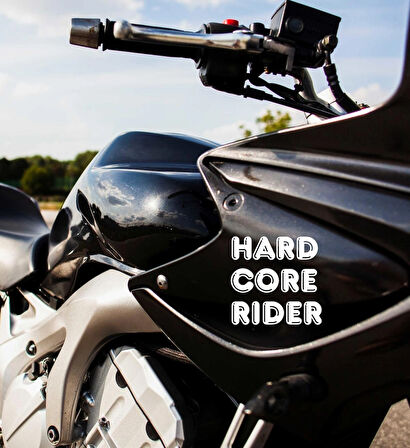 Beyaz Renk 18x18 cm Hard Core Rider Yazısı Motor Araç Kask Sticker