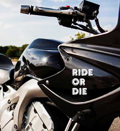  Beyaz Renk 18x18 cm Ride or Die Yazısı Motor Araç Kask Oto Sticker