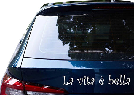 Beyaz Renk 30x8 cm La vita e bella Yazısı Araç Oto Motor Arka Sticker