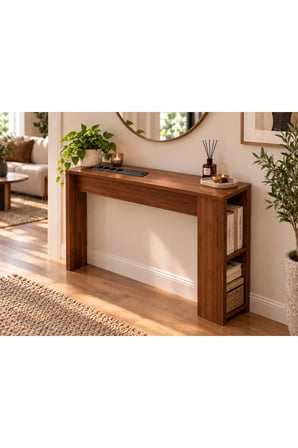 Koltuk Arkası MDF Dresuar – 4’lü Priz, USB + Type-C Şarj Konsolu | Koltuk Arkası Raf & Yan Sehpa Ceviz100x75x15