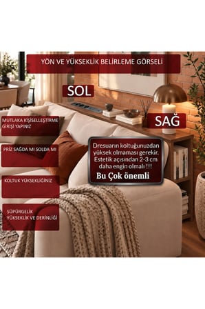 Kitaplıklı Koltuk Arkası MDF Dresuar – 4’lü Priz, USB + Type-C Şarj Konsolu | Koltuk Arkası Raf & Yan Sehpa Ceviz150x75x15