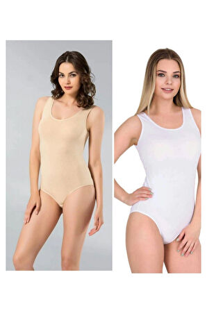 kit iç giyim Berrak 6'lı Beyaz ve Ten Renkler Kalın Askılı Çıtçıtlı (Kancalı) Body - Atlet