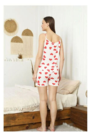 Alimer Kalp Deseli Erkru Renk Şortlu Kadın Pijama Takımı
