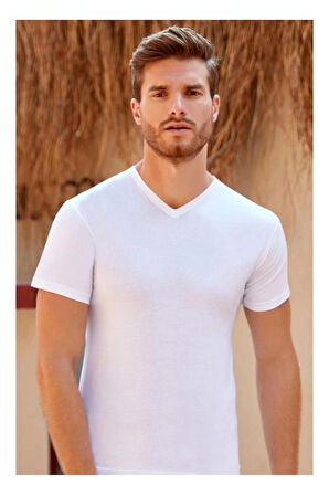 Berrak Tekli V Yaka KısaKollu %100 Pamuk Penye Erkek Fanila - Atlet