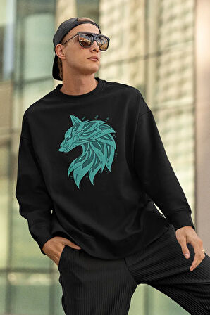 Tasarım Kurt Baskılı Unisex Oversize Sweatshirt