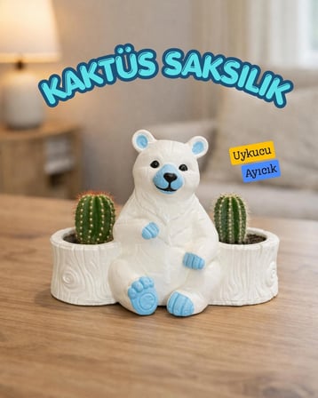Zarif Home Ayıcık Saksı Mumluk Beyaz - Kahverengi Dekoratif Tasarım Obje