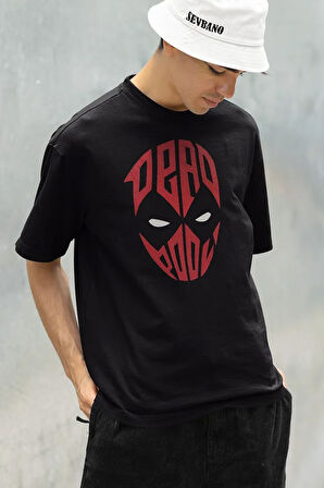 Maske Film Karakteri Deadpool Baskılı Unisex Tişört, Oversize Tişört
