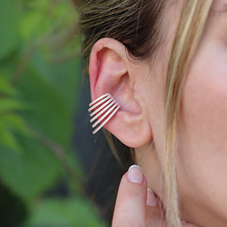 Ear Cuff Zirkon Taşlı Rose Gold Kaplama Gümüş Kıkırdak Küpe