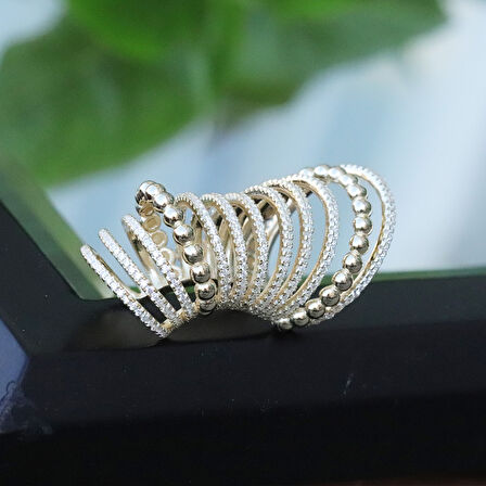 Ear Cuff Zirkon Taşlı Gold Kaplama Gümüş Küpe