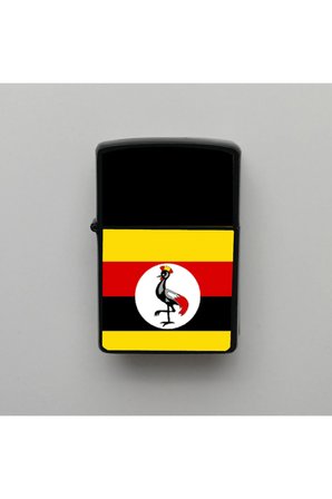 Uganda Klasik Ülke Bayraklı - Benzinli Siyah Çakmak - (Magnet Hediye)