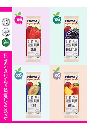Klasik Favoriler Meyve Bar Paketi | Vegan, Doğal ve Glutensiz Sağlıklı Atıştırmalık 20g x 24 Adet