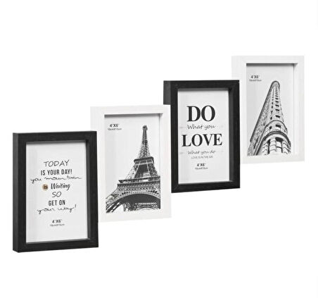 Çoklu Fotoğraf Çerçevesi MDF Ahşap Modern Kolaj Çerçeve Fotoğraf Tutucu 4 Fotoğraf 10x15cm siyah beyaz renk