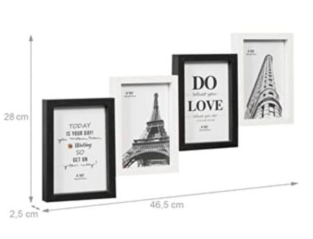 Çoklu Fotoğraf Çerçevesi MDF Ahşap Modern Kolaj Çerçeve Fotoğraf Tutucu 4 Fotoğraf 10x15cm siyah beyaz renk