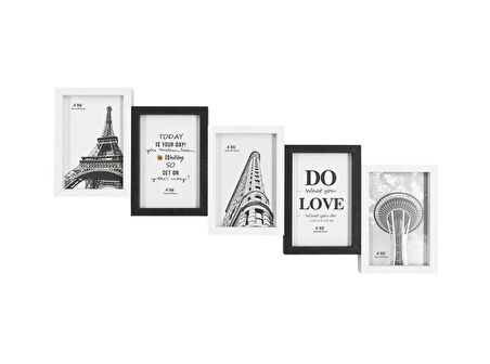 Çoklu Fotoğraf Çerçevesi MDF Ahşap Modern Kolaj Çerçeve Fotoğraf Tutucu 4 Fotoğraf 10x15cm siyah beyaz renk
