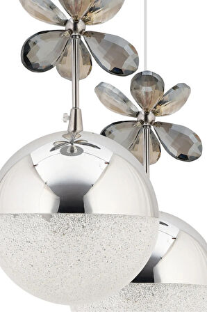 Kelebek 4'lü Gümüş Sarkıt 3 Renk Kademeli Ledli Kristal Taşlı Modern Led Avize