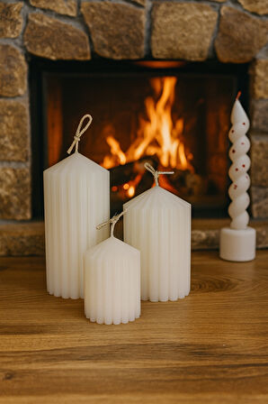 3’lü Oluklu Silindir Dekoratif Mum Seti (Büyük-Orta-Küçük)BÜYÜK boy:15 - ORTA boy:12 - KÜÇÜK boy:8cm