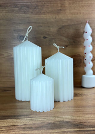 3’lü Oluklu Silindir Dekoratif Mum Seti (Büyük-Orta-Küçük)BÜYÜK boy:15 - ORTA boy:12 - KÜÇÜK boy:8cm