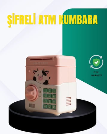 Pembe Şifreli Eğitici Atm Kasa Çocuk Kumbarası