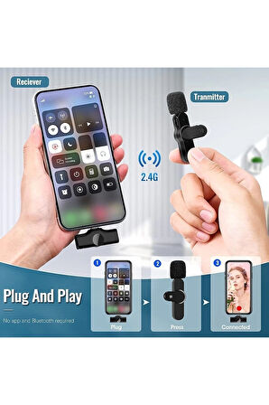 Girişli Uyumlu Ikili Kablosuz Yaka Mikrofonu Youtube Tiktok Vlog