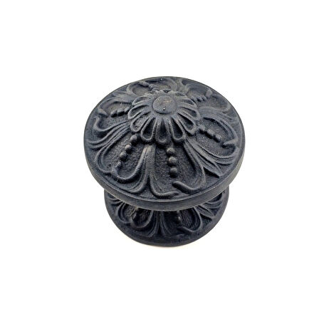 Antika Tarz Dekoratif Pirinç Çiçekli Kapı Tokmağı - 80 Mm Çap, Oksit