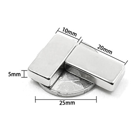 50 Adet 20X10X5 Mm Neodyum Magnet N35 Güçlü Mıknatıs Köşeli Ve Dayanıklı Nikel Kaplama