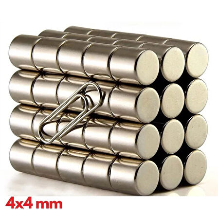 1 Adet 4X4 Mm Yuvarlak Neodyum Mıknatıs N35 Güçlü Magnet Nikel Kaplama