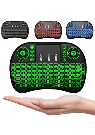 Tv Box Ps3 Uyumlu Kablosuz Dokunmatik Işıklı Şarjlı Touchpadli Mini Q Klavye