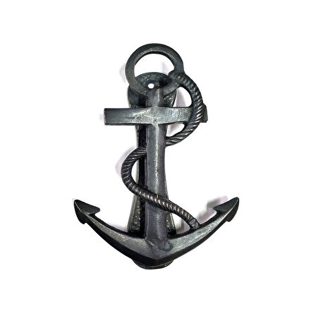 Antika Tarz Dekoratif Pirinç Halatlı, Çapa, Denizci, Gemici Kapı Tokmağı, Taktak - 170X60Mm, Oksit