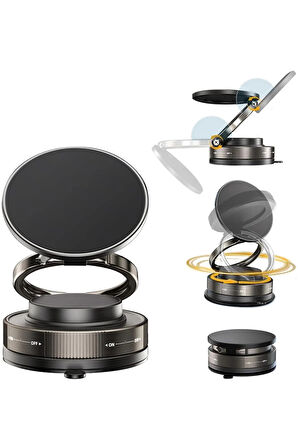 Metalik Telefon Tutucu Tüm Yüzeylerle Uyumlu Vakumlu 360 Dönen Oynar Başlık