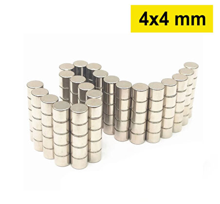 100 Adet 4X4 Mm Yuvarlak Neodyum Mıknatıs N35 Güçlü Magnet Nikel Kaplama