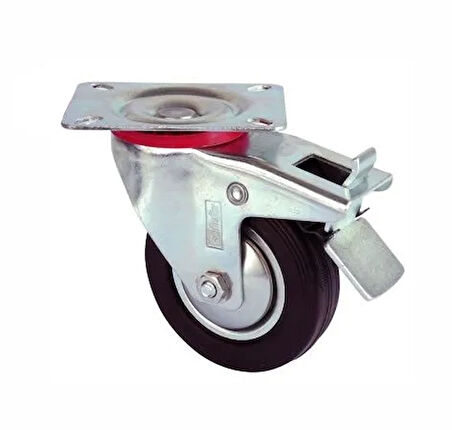 Servis Tekeri - Tablalı Frenli Siyah Döner - Çap 80 Mm