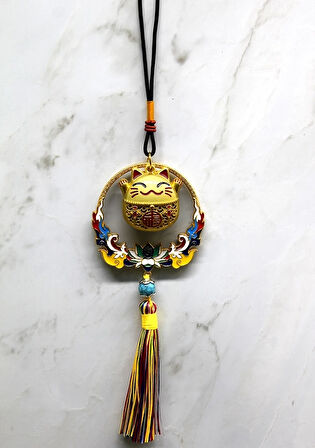 Renkli Püsküllü Şans Kedisi Feng Shui Askılık Alk4452