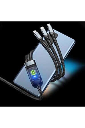 3In1 100W Hızlı Şarj Ve Data Kablosu, 1.2M Halat Örgü Kırılmaz Uç, Usb-C Micro Uyumlu, Dayanıklı Çok