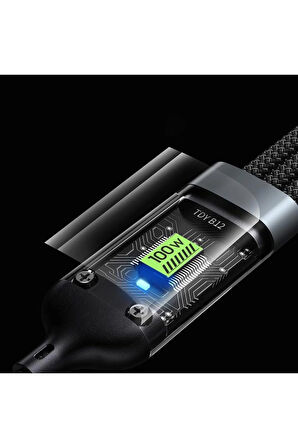 3In1 100W Hızlı Şarj Ve Data Kablosu, 1.2M Halat Örgü Kırılmaz Uç, Usb-C Micro Uyumlu, Dayanıklı Çok