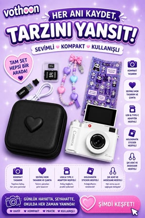 4K Çantalı Dijital Retro Video Kamera 48Mp 16X Zoom Işıklı (32Gb) Kart Dijital Fotoğraf Makinesi Bey