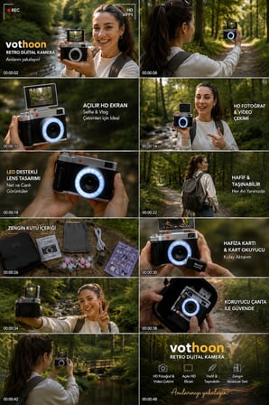 4K Çantalı Dijital Retro Video Kamera 48Mp 16X Zoom Işıklı (32Gb) Kart Dijital Fotoğraf Makinesi Bey