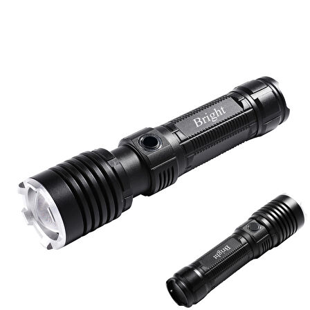 Bright Ght-5761 Xp90 Led 3 Mod Zoomlu Yağmur Suyu Geçirmez Şarjlı El Feneri 26650 Pilli