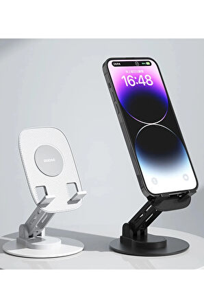 F17S Masaüstü Telefon Tutucu Döner Tabanı Alüminyum Paslanmaz Çelik Katlanabilir