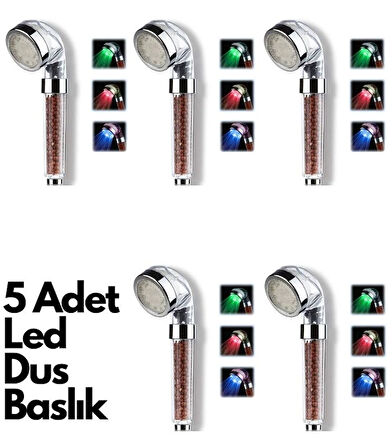 5 Adet Tasarruflu Boncuklu Ledli Duş Başlık-Pil Veya Elektrik Gerekmez Kinetik Enerjili