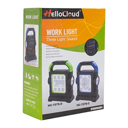 Hc-7078-C 3 Çalışma Modlu Cob Ledli Solar Taşınabilir Şarjlı Solar Lamba