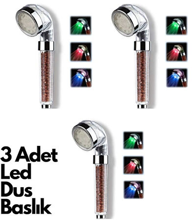 3 Adet Tasarruflu Boncuklu Ledli Duş Başlık-Pil Veya Elektrik Gerekmez Kinetik Enerjili