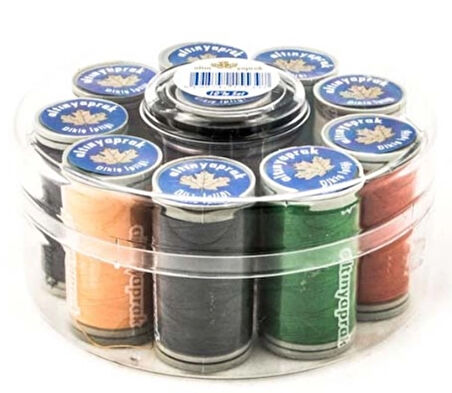 Altın Yaprak Dikiş İpliği Seti 10'Lu Yuvarlak Kutulu