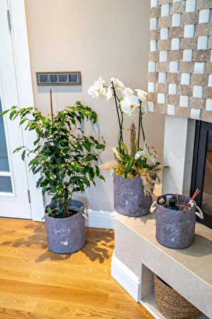 Kulplu Yuvarlak Düzenleyici Çok Amaçlı Kolay Taşınabilen Organizer Keçe Sepet (Mini) 03662