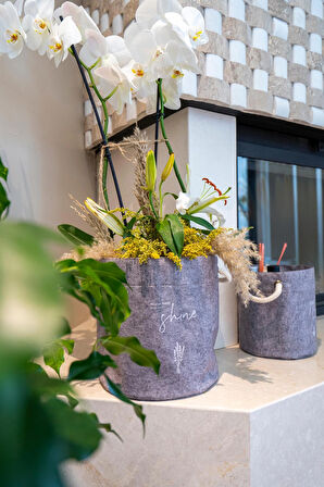 Kulplu Yuvarlak Düzenleyici Çok Amaçlı Kolay Taşınabilen Organizer Keçe Sepet (Mini) 03662