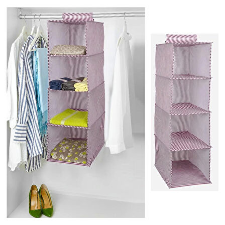Dolap İçi Düzenleyici Katlanabilir Çok Amaçlı 4 Bölmeli Çizgili Bez Organizer (Siyah)