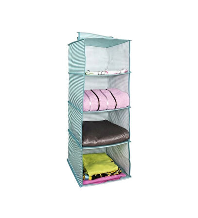 Dolap İçi Düzenleyici Katlanabilir Çok Amaçlı 4 Bölmeli Çizgili Bez Organizer (Siyah)