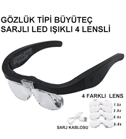 - Şarjlı Gözlük Büyüteç 4 Farklı Lens -11537Dc
