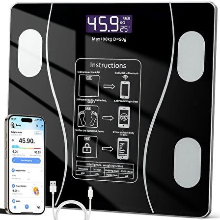Akıllı Kablosuz Dijital Banyo Ve Vücut Yağ Ağırlık Ölçeği Vücut Kompozisyonu Analizörü Bluetoothlu T