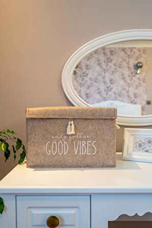 Kapaklı Püskül Detaylı Düzenleyici Çok Amaçlı Organizer Keçe Sepet (Mini) - 03495