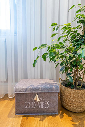 Kapaklı Püskül Detaylı Düzenleyici Çok Amaçlı Organizer Keçe Sepet (Mini) - 03495